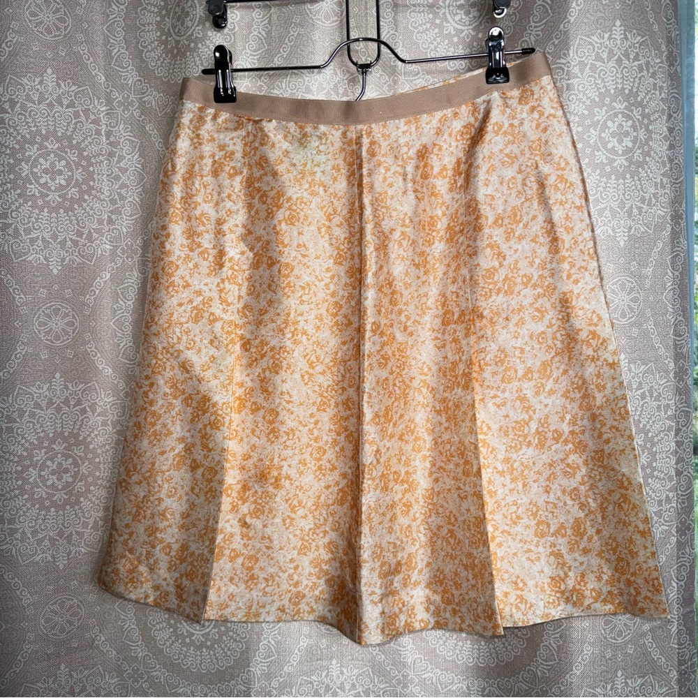 Vintage 90s Casual Corner Women's Silk Peach Orange Floral Pleated Skirt  Retro